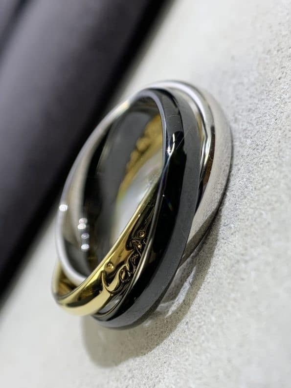 Replica Cartier Trinity Ring White Gold/Yellow Gold with Black Classic Ceramic For Womens Replica