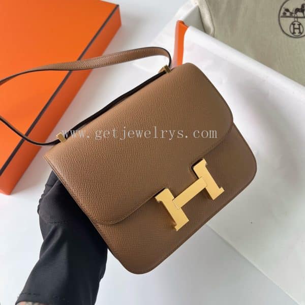 Handmade Hermes Constance 18cm In Epsom Calfskin Chestnut With Gold