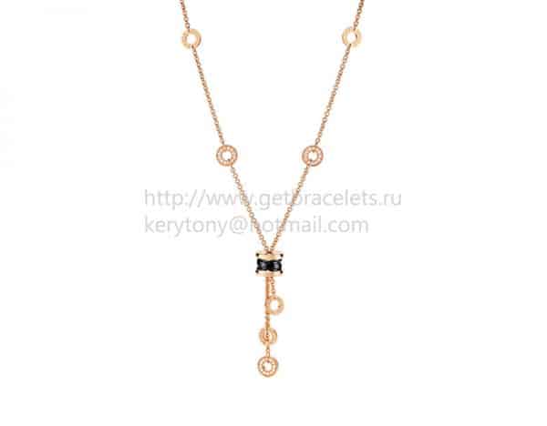 B.zero1 Rose Gold Necklace with Black Ceramic and Pave Diamonds