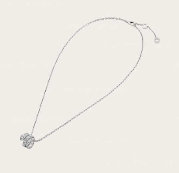 Serpenti Viper Pendant Necklace in 18K White Gold set with Pave Diamonds