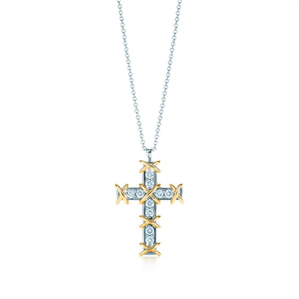 Hot Tiffany Schlumberger Ten Stone Cross Pendant Necklace Diamonds America Sale Online Lady 23926261/23926296