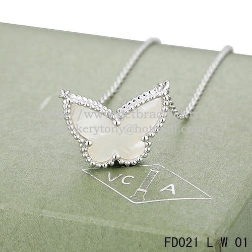 Van Cleef Arpels Lucky Alhambra Butterfly Pendant White Gold With White Mother Of Pearl