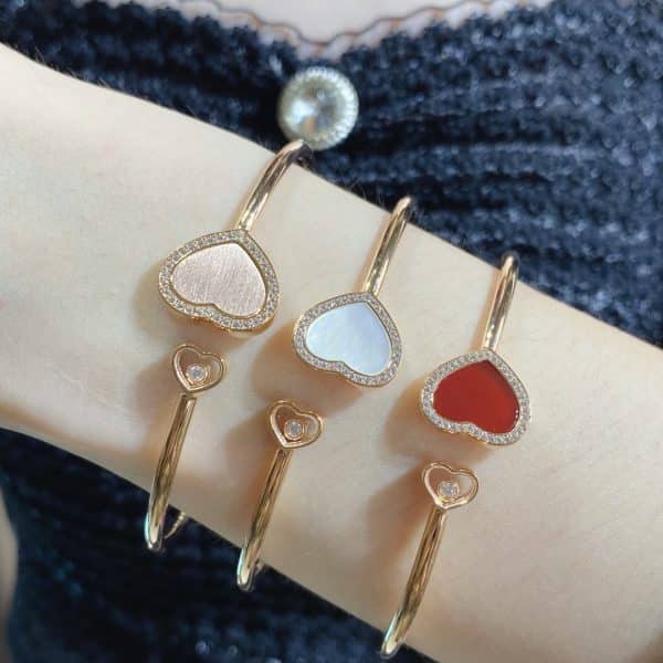 Chopard Happy Hearts Bangle Ethical Rose Gold With Diamonds Mother-of-Pearl and Red Stone and Gold