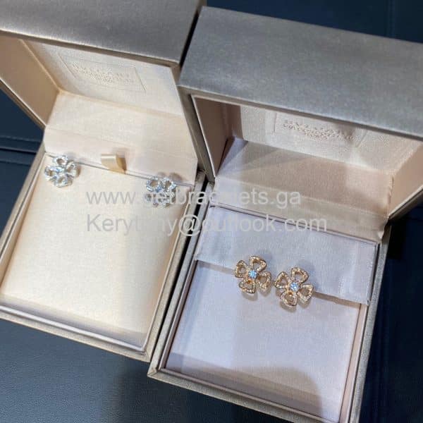 Fiorever Earrings with Two Diamonds and Pave Diamonds Rose Gold and White Gold AAA
