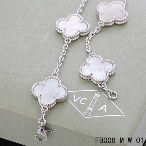 Van Cleef & Arpels Vintage Alhambra Bracelet 5 Motifs White Gold With White Mother Of Pearl