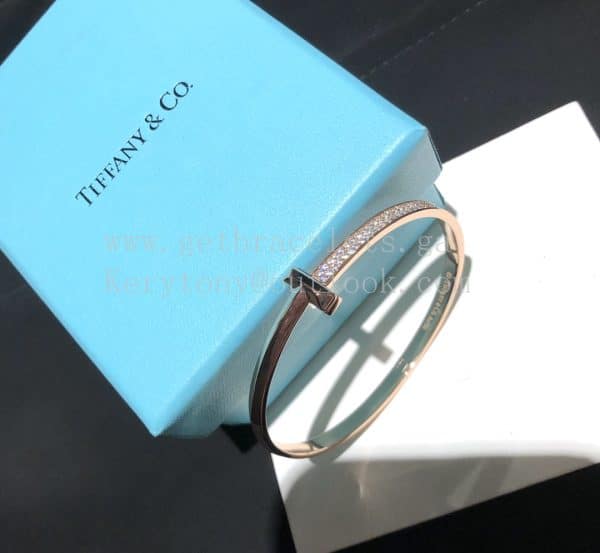 Tiffany T1 Wide Diamond Hinged Bangle Champagne Gold
