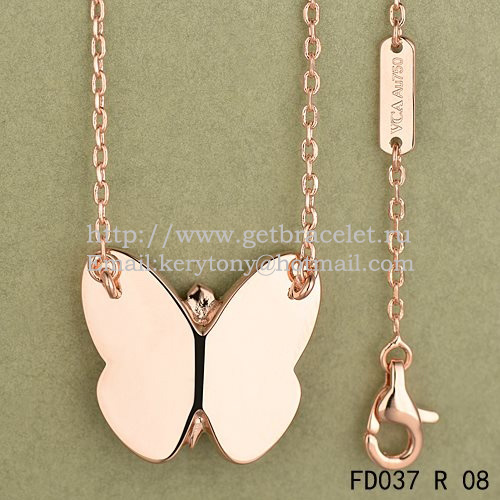 Van Cleef & Arpels Flying Butterfly Pendant Necklace Pink Gold With Black Onyx Diamonds