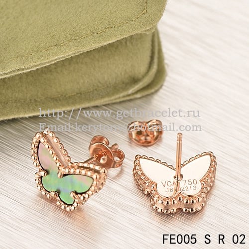 Van Cleef & Arpels Sweet Alhambra Butterfly Earrings Pink Gold With Gray Mother Of Pearl