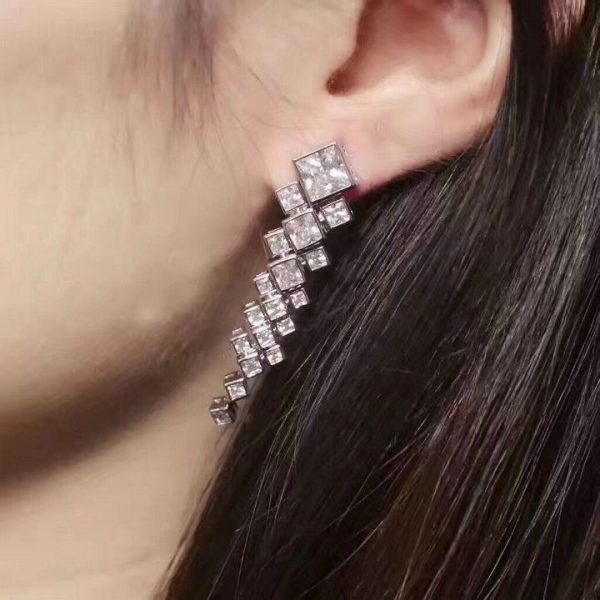 2021 Fashion Tiffany Drop Earrings 925 Silver Square Crystals Online Store