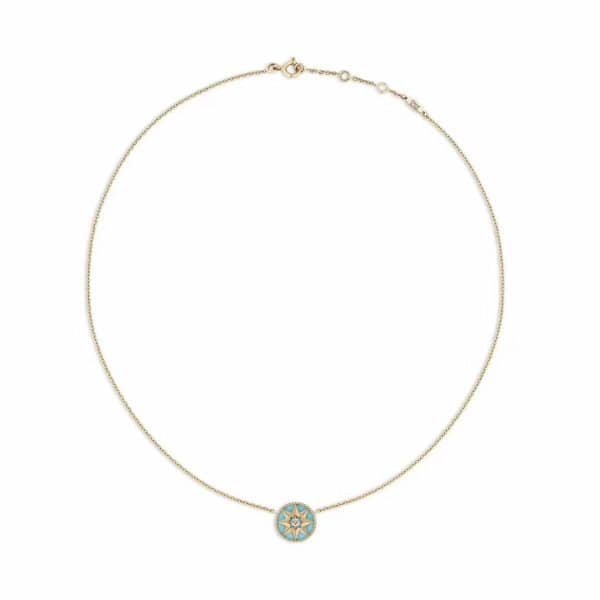 Christian Dior Rose Des Vents Pink Opal/Turquoise Pendant Paved eight-pointed star Ladies Yellow Gold Diamonds Necklace