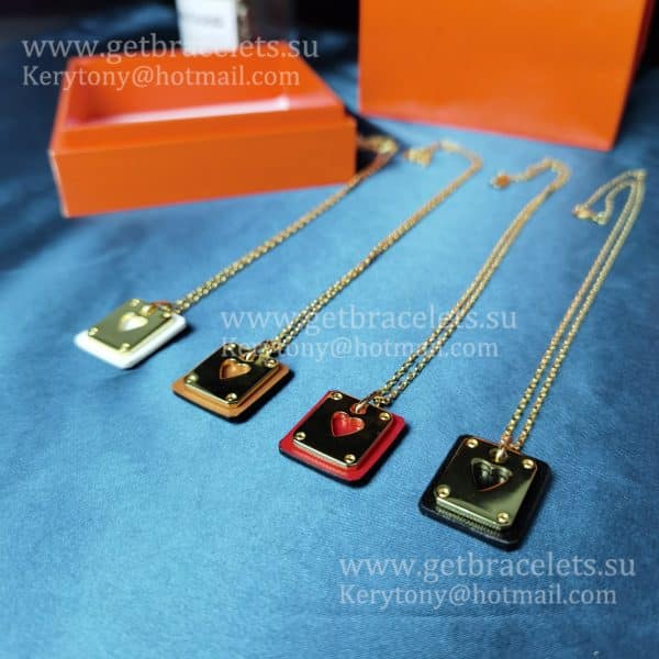 Most Classic Hermes As de Coeur Pendant Yellow Gold with Leather Red/White/Black/Orange