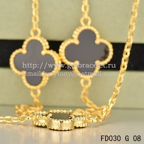 Van Cleef & Arpels Vintage Alhambra Necklace Yellow Gold 10 Motifs With Black Agate Mother Of Pearl