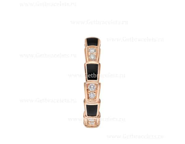Small Serpenti Viper 18k Rose Gold Ring with Onyx Elements and Pave Diamonds