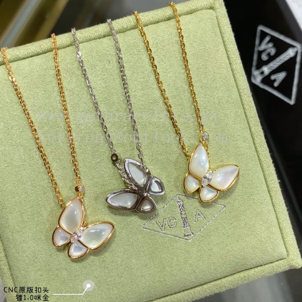 Van Cleef Arpels Two Butterfly Pendant Mother-of-pearl With Diamond Yellow Gold/White Gold/Rose Gold