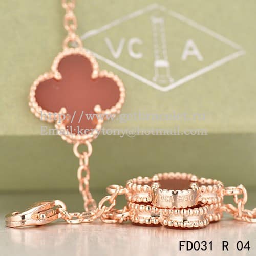 Van Cleef & Arpels Vintage Alhambra Necklace Pink Gold 20 Motifs With Carnelian Mother Of Pearl