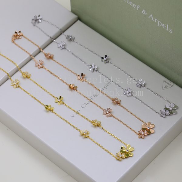 Van Cleef Arpels Frivole Necklace 9 Flowers with Diamonds Yellow Gold/White Gold/Rose Gold
