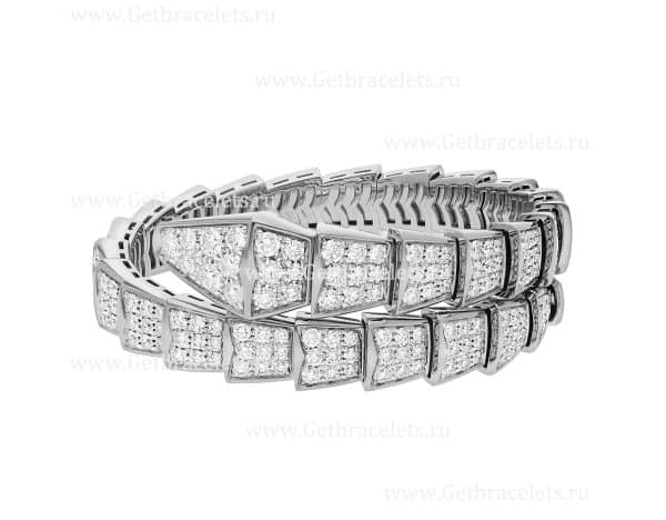 Serpenti Viper One-coil Bracelet in 18K White Gold and Full Pave Diamonds