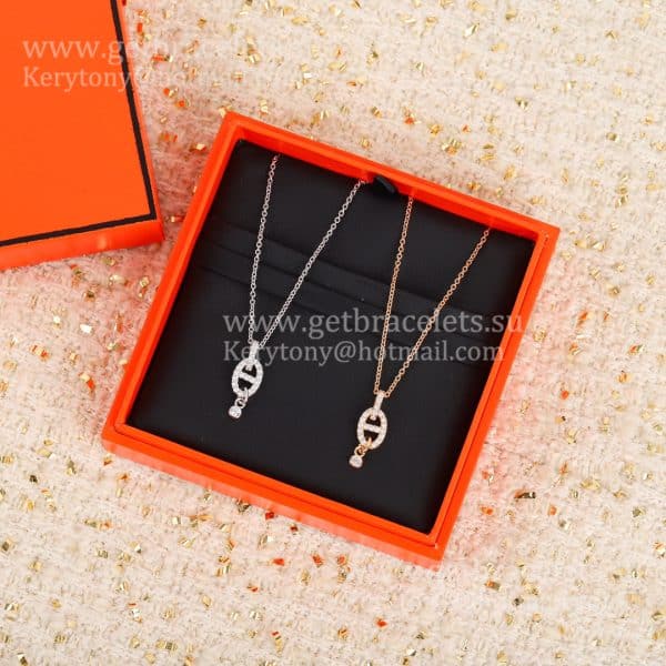 Knock-off Stylish Hermes Chaine D’Ancre Necklace With Diamonds Rose Gold/Silver