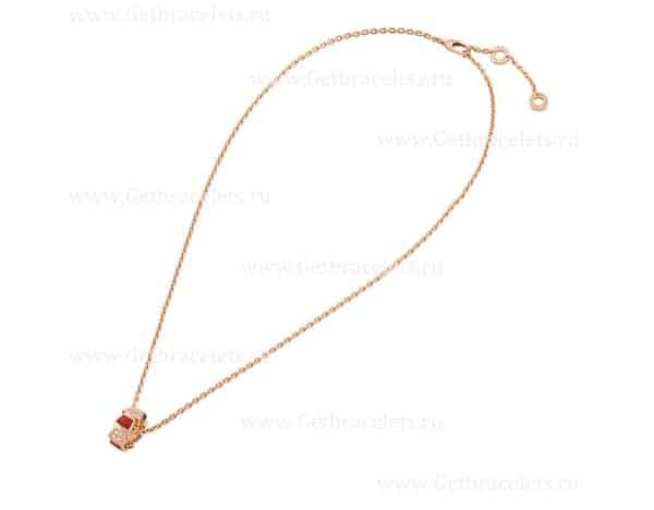 Serpenti Viper 18K Rose Gold Necklace with Carnelian Elements and Pave Diamonds on the Pendant