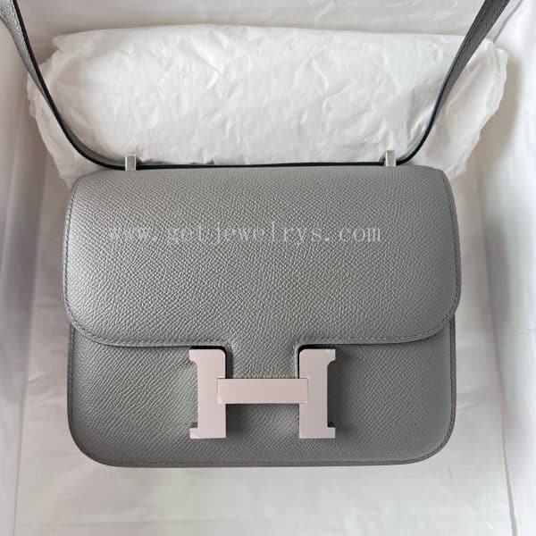 Handmade Hermes Constance 18cm In Epsom Calfskin Gary With Silver