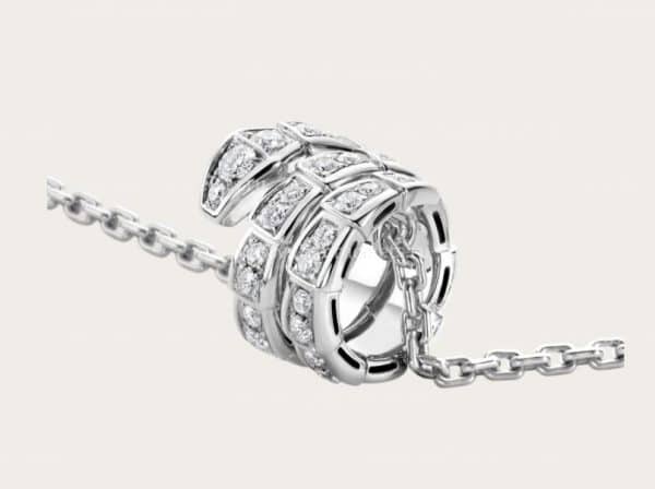 Serpenti Viper Pendant Necklace in 18K White Gold set with Pave Diamonds