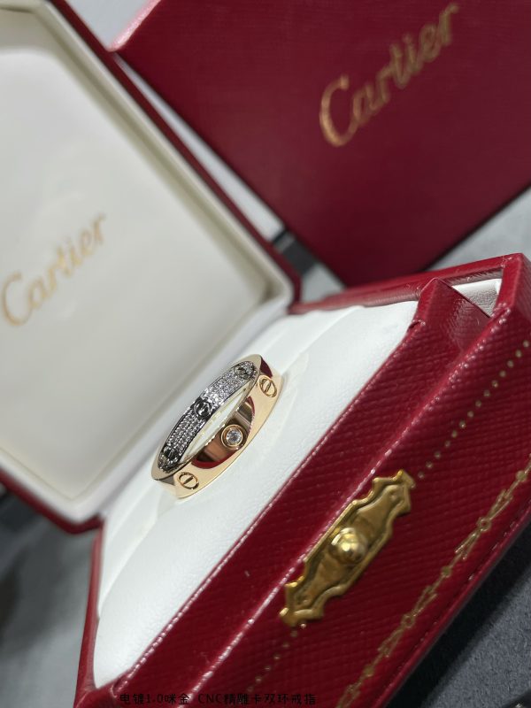 Cartier Double Love Ring in White Gold and Rose Gold with Diamonds