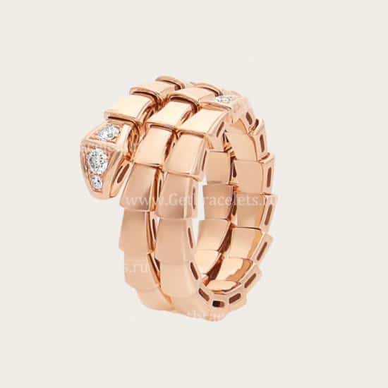 Serpenti Viper Two-coil 18K Rose Gold Ring set with Demi-Pave Diamonds