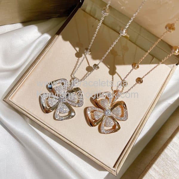 Fiorever Four-petal Flower Necklace With Diamonds Rose Gold and White Gold High Quality