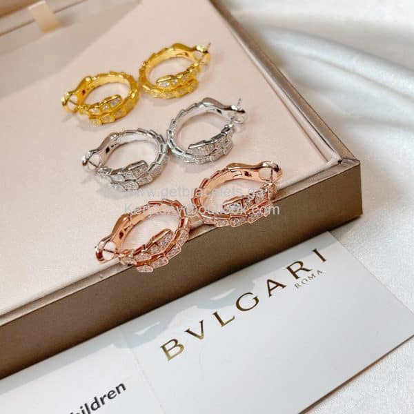 Serpenti Viper Earrings With Pave Diamonds 3 Colors Perfect Replica