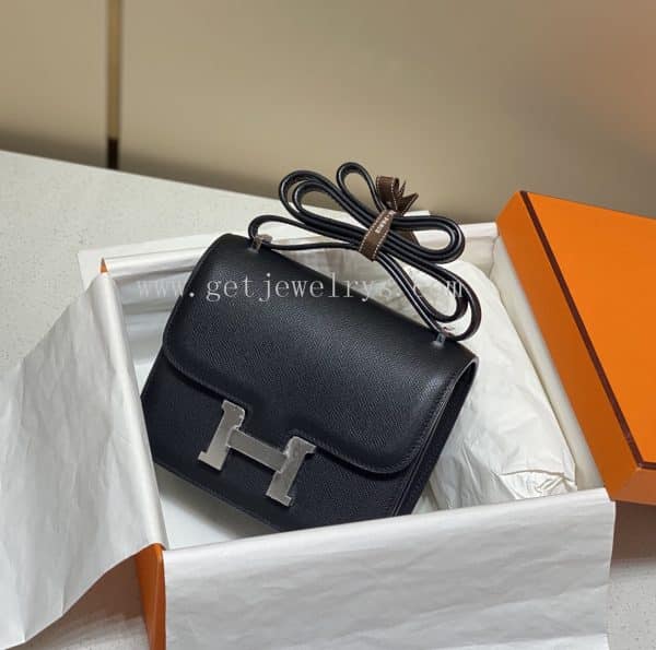 Handmade Hermes Constance 18cm In Epsom Calfskin Black With Silver