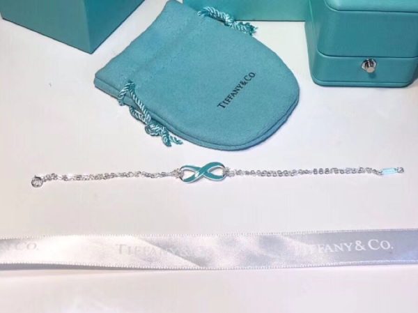 Fashion Tiffany Infinity Silver Double Chains Fashion Blue Enamel Finish Pendant Bracelet Engagement Lady Jewelrys GRP09427