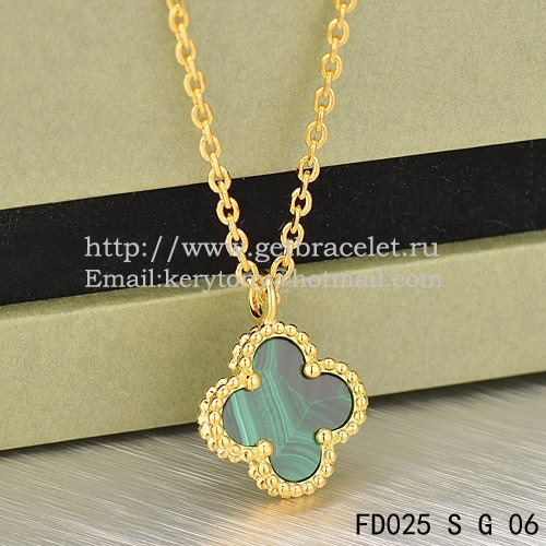 Van Cleef & Arpels Sweet Alhambra Pendant Yellow Gold With Malachite Mother Of Pearl 9mm
