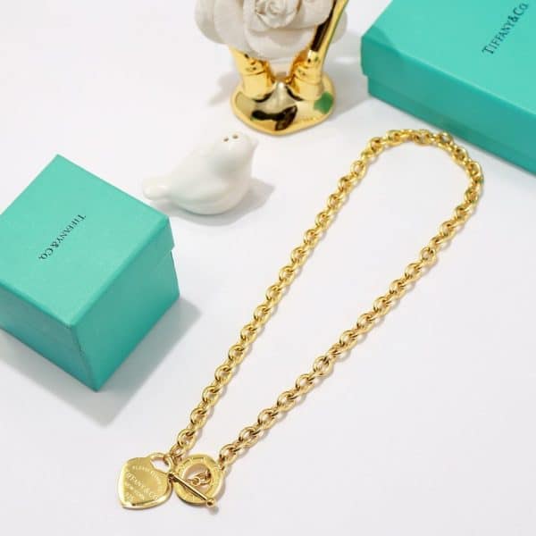 Good Price Tiffany Return To Tiffany Single Heart Pendant Thick Link 50CM Premium replica Necklace For Womens Silver/Rose Gold/Yellow Gold