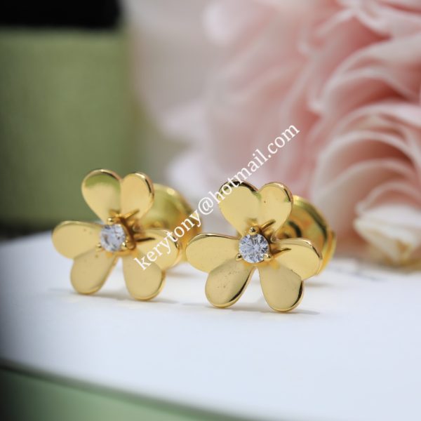 Spring Van Cleef Arpels Frivole Mini Earrings Yellow Gold/White Gold/Rose Gold With Diamond Low Price