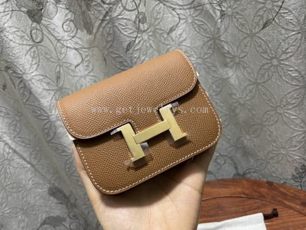 Handmade Hermes Constance Slim Wallet Belt Bag In Epsom Calfskin Gold