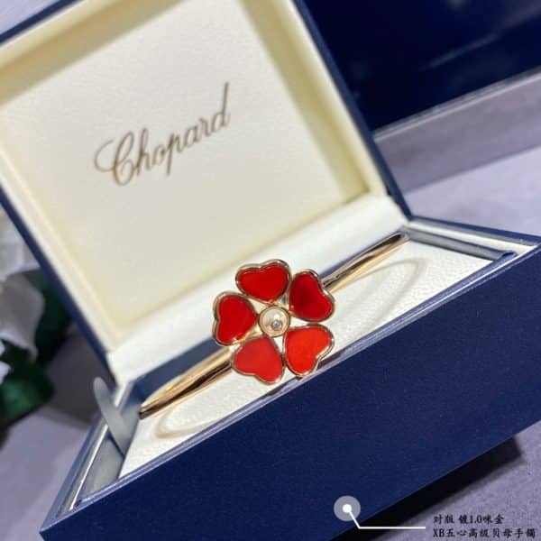 Chopard Happy Flowers Bangle Ethical Rose Gold With Diamond Red and Mother-of-Pearl