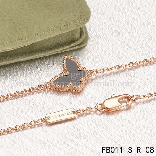 Van Cleef & Arpels Sweet Alhambra Butterfly Bracelet Pink Gold With Black Agate Mother Of Pearl