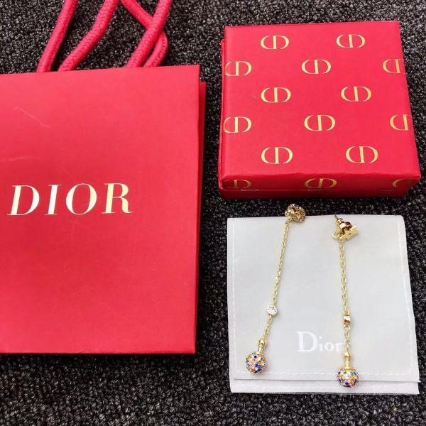 Elegant Style Dior La Petite Tribale Spheroidal Pendant Female Star-CD Asymmetric Brass Multicolor Diamonds Drop Earrings