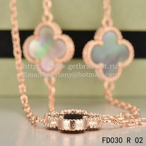 Van Cleef & Arpels Vintage Alhambra Necklace Pink Gold 10 Motifs With Gray Mother Of Pearl