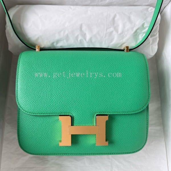Handmade Hermes Constance 18cm In Epsom Calfskin Comic Green With Gold