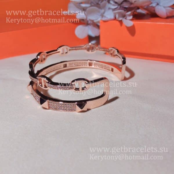 Hermes Collier de Chien Double Layer Bracelet White Gold/Pink Gold/Yellow Gold Most Luxury