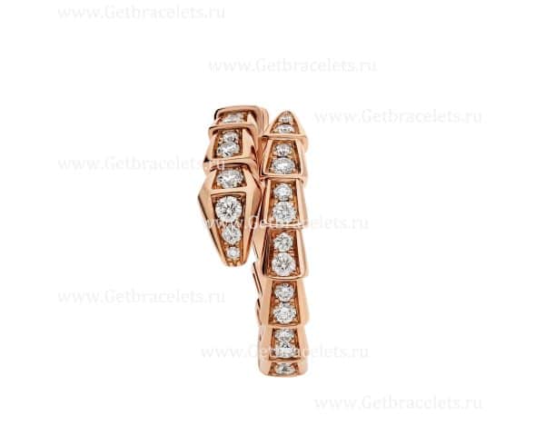 Serpenti Viper 18K Rose Gold Ring With Pave Diamonds
