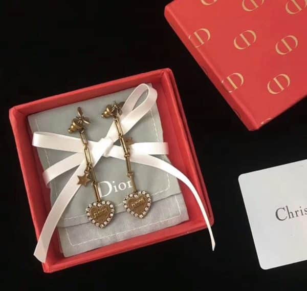 Fashion Trends Dior L’Amour Avenir White Crystal-Heart Pendant Brass Bee Long Drop Earrings Canada Replica