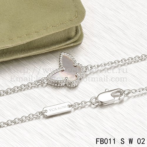 Van Cleef & Arpels Sweet Alhambra Butterfly Bracelet White Gold With Gray Mother Of Pearl