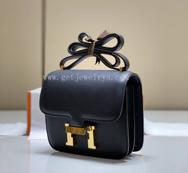 Handmade Hermes Constance 18cm In Epsom Calfskin Black With Gold