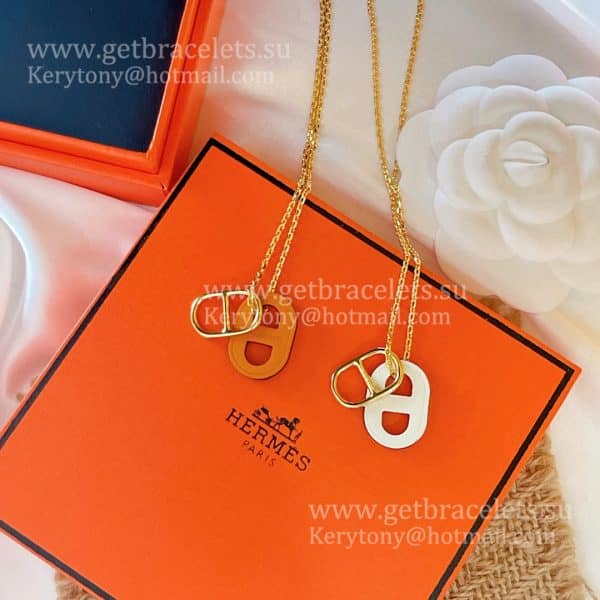 Hermes Swift Classic O’Maillon Necklace Yellow Gold With Leather Onange/White Luxurious Knock-off