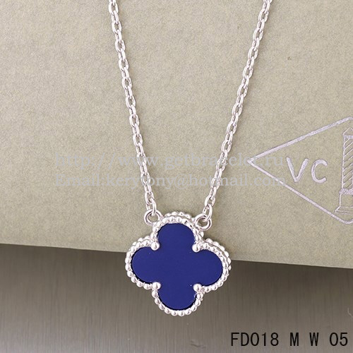 Van Cleef & Arpels Vintage Alhambra Pendant White Gold With Lapis Stone Mother Of Pearl 15mm