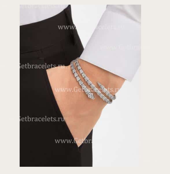 Serpenti Viper Two-Coil 18K White Gold Bracelet set with Pave Diamonds