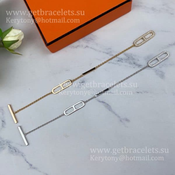 Hermes Ever Chaine D’Ancre Chain Bracelet With Diamonds White Gold/Pink Gold 2021 Fashion