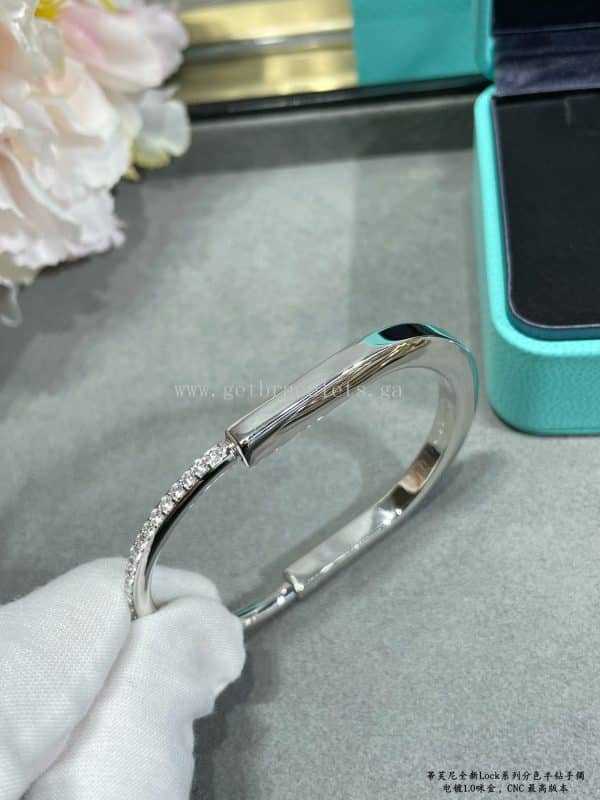 Tiffany Lock Bangle in White Gold/Rose Gold/Yellow Gold with Half Pave Diamonds